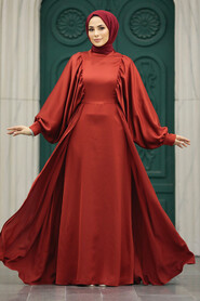 Neva Style - Elegant Terra Cotta Islamic Clothing Prom Dress 60201KRMT - Thumbnail