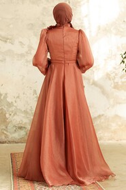 Neva Style - Elegant Terra Cotta Turkish Islamic Bridesmaid Dress 22310KRMT - Thumbnail