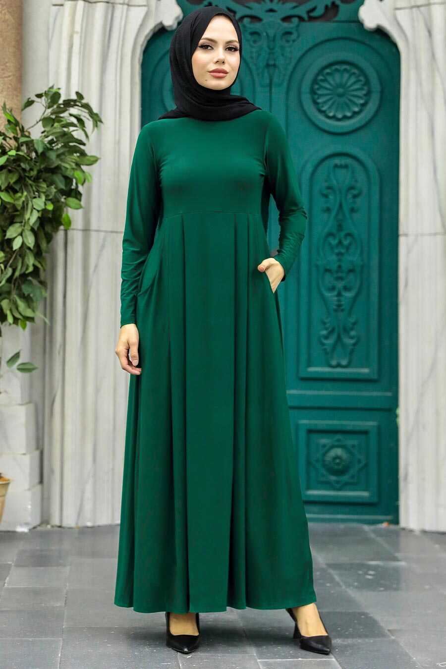 Neva Style - Emerald Green Hijab Dress 18130ZY