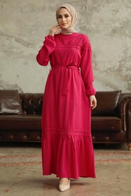 Neva Style - Fushia Islamic Clothing Dress 5877F - Thumbnail