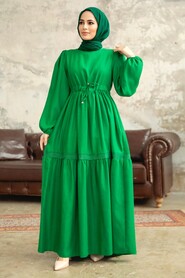 Neva Style - Green Hijab Maxi Dress 5864Y - Thumbnail