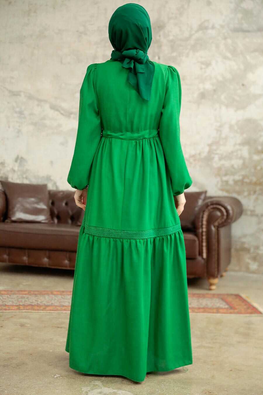 Neva Style - Green Hijab Maxi Dress 5864Y