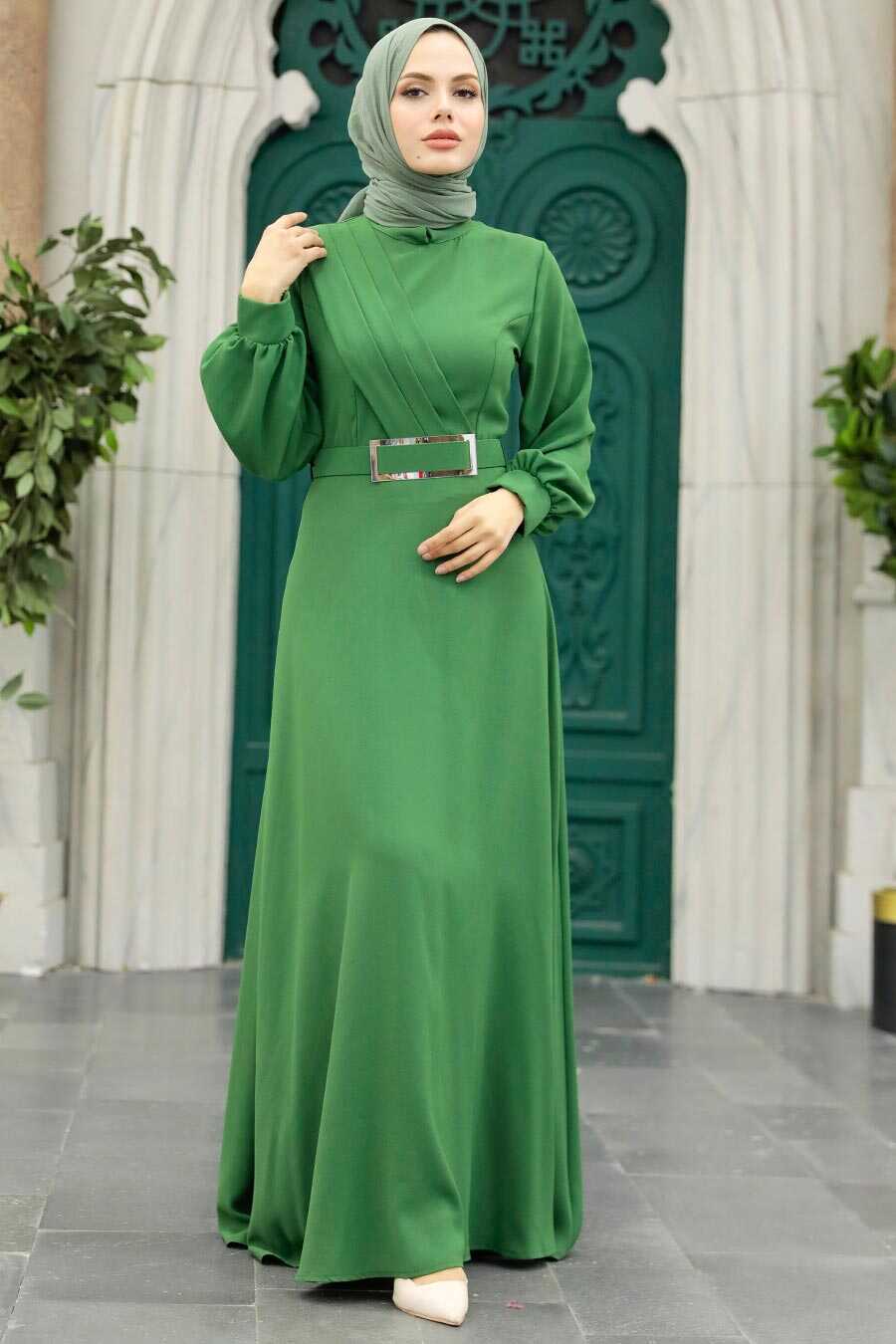 Neva Style - Green Islamic Clothing Dress 3425Y