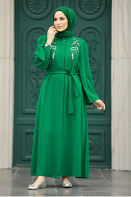 Neva Style - Green Long Sleeve Turkısh Abaya 8980Y - Thumbnail