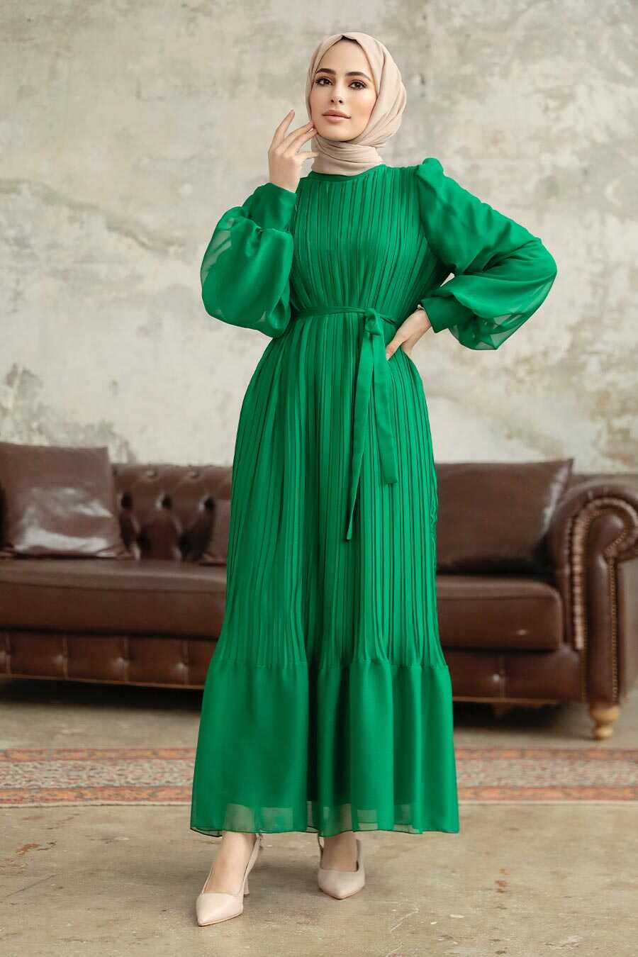 Neva Style - Green Muslim Dress 3747Y