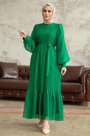 Neva Style - Green Muslim Dress 3747Y - Thumbnail