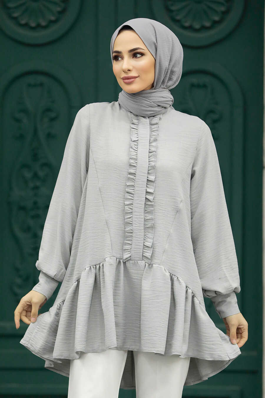 Neva Style - Grey Hijab For Women Tunic 5898GR