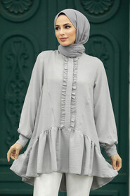 Neva Style - Grey Hijab For Women Tunic 5898GR - Thumbnail