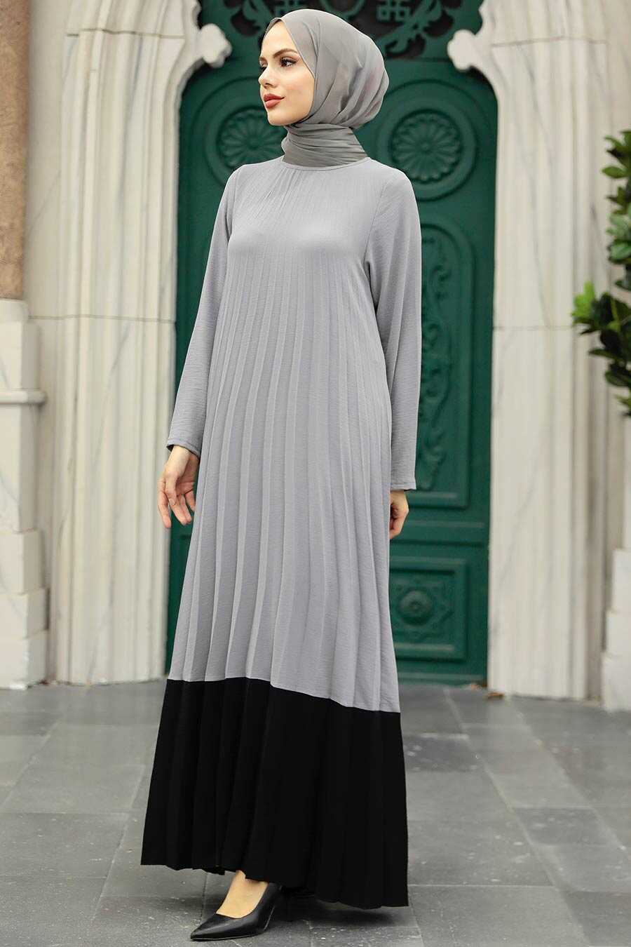 Neva Style - Grey Long Muslim Dress 76841GR