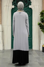 Neva Style - Grey Long Muslim Dress 76841GR - Thumbnail