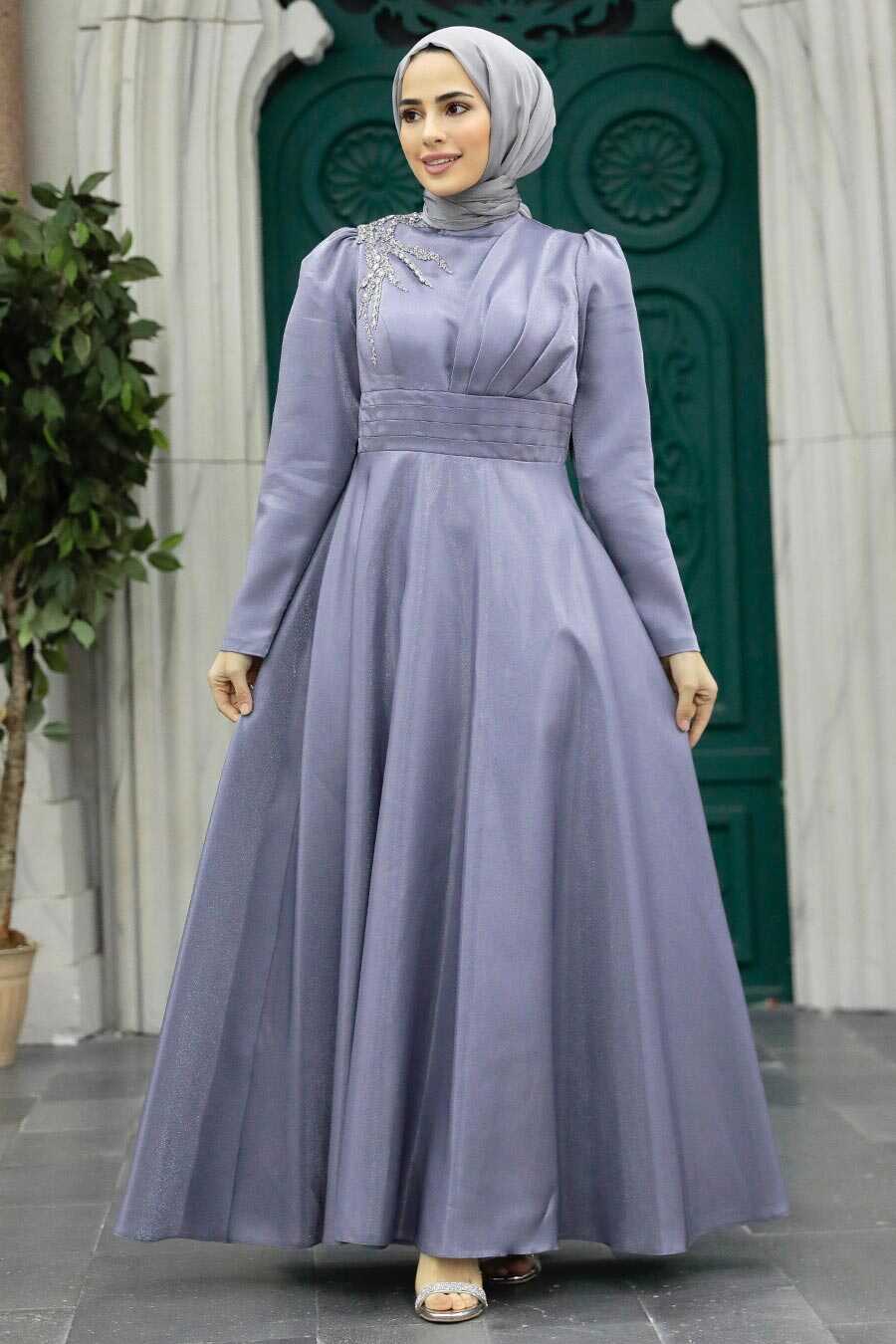 Neva Style - Grey Turkish Hijab Evening Dress 22301GR
