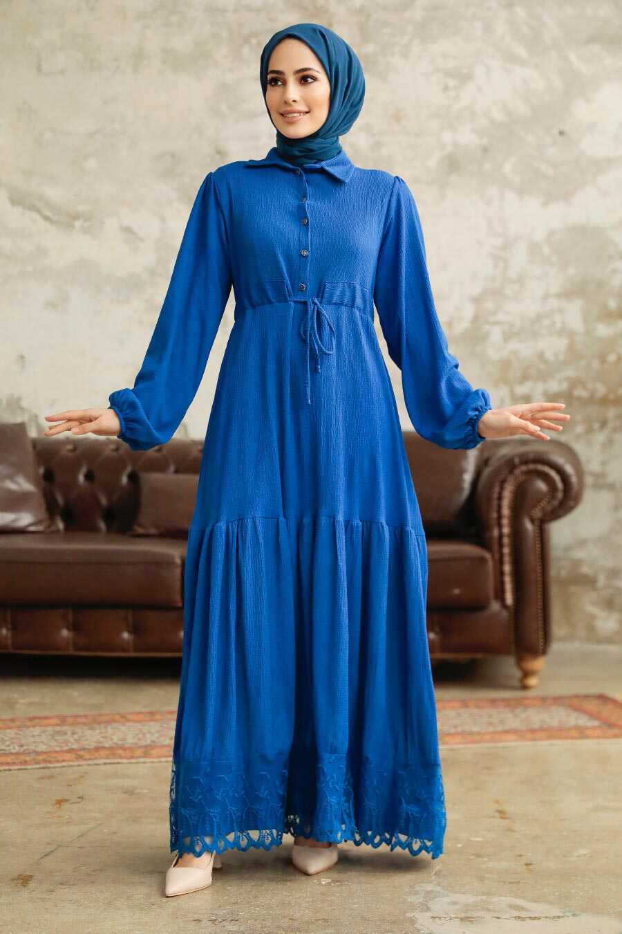 Neva Style - İndigo Blue High Quality Dress 5878IM