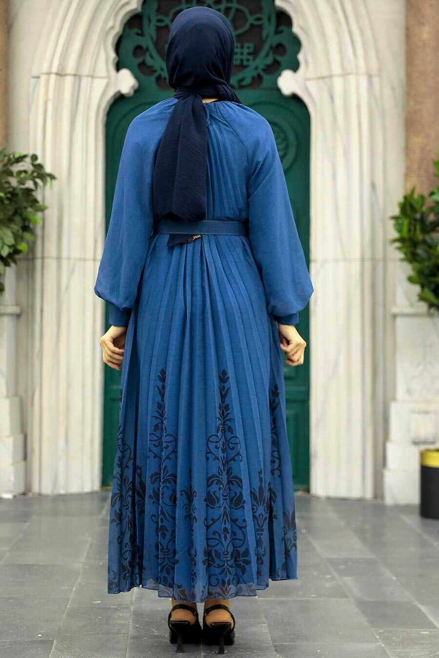 Neva Style - İndigo Blue Hijab Dress 3817IM