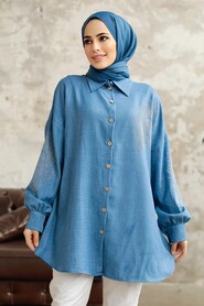 Neva Style - İndigo Blue Hijab Tunic 11351IM - Thumbnail