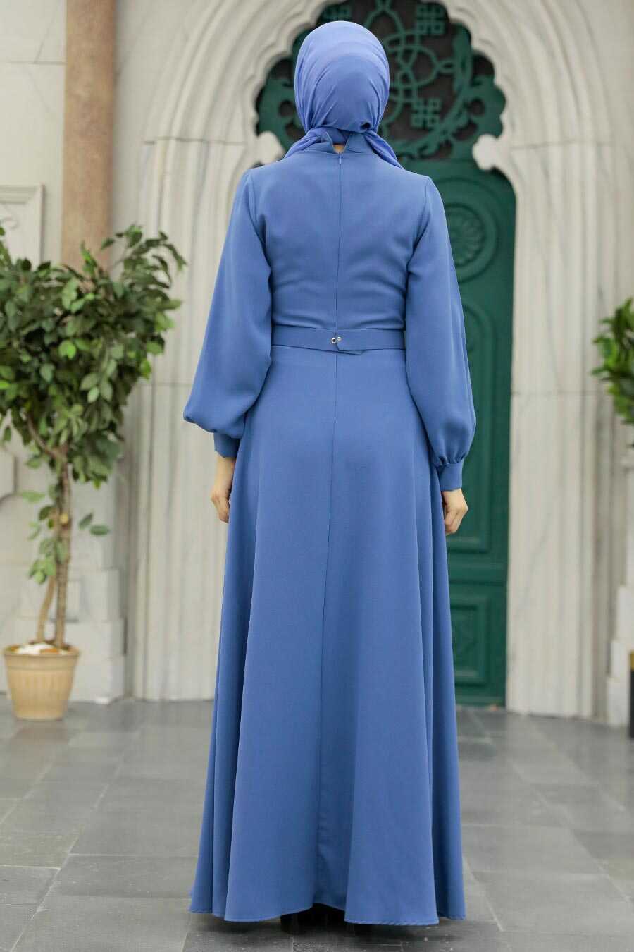 Neva Style - İndigo Blue Islamic Clothing Dress 3425IM