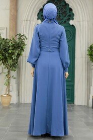 Neva Style - İndigo Blue Islamic Clothing Dress 3425IM - Thumbnail