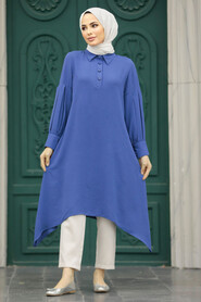 Neva Style - İndigo Blue Islamic Clothing Tunic 615IM - Thumbnail