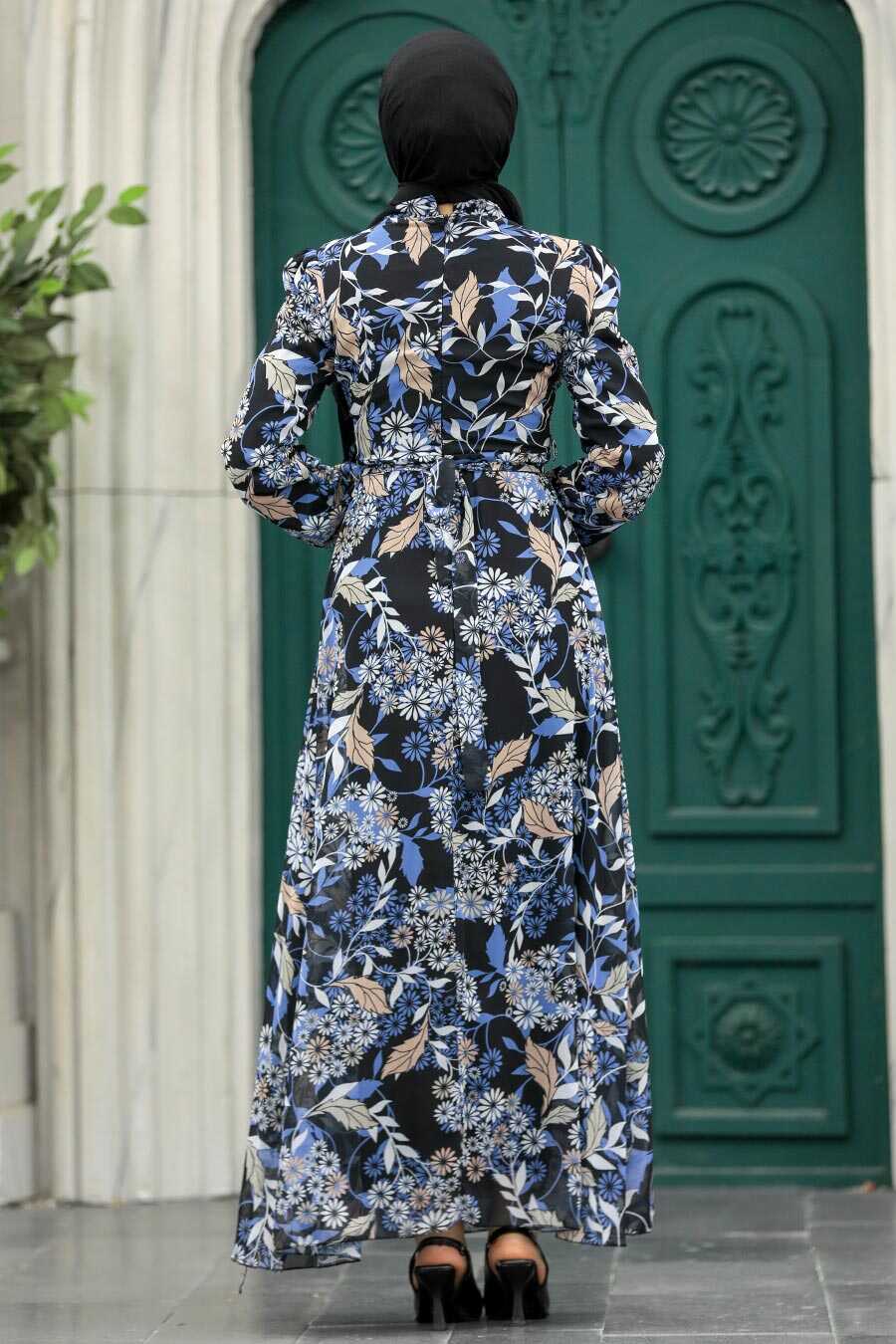 Neva Style - İndigo Blue Long Sleeve Dress 27950IM