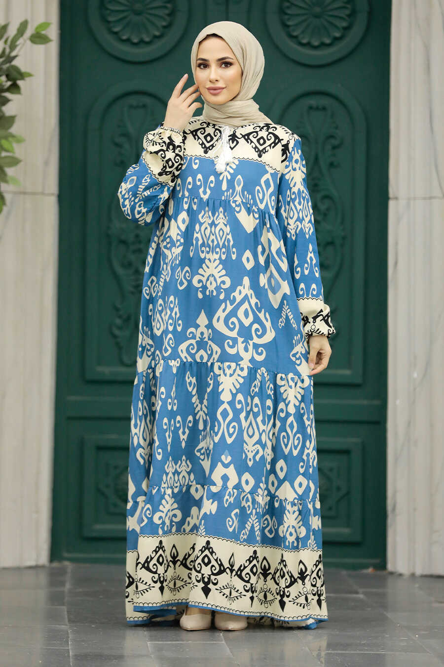 Neva Style - İndigo Blue Modest Dress 50004IM