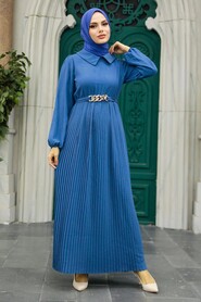 Neva Style - İndigo Blue Muslim Long Dress Style 34320IM - Thumbnail