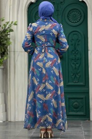Neva Style - İndigo Blue Plus Size Dress 27930IM - Thumbnail