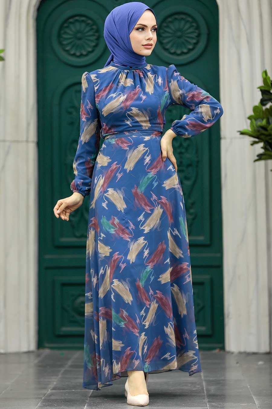 Neva Style - İndigo Blue Plus Size Dress 27930IM