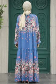 Neva Style - İndigo Blue Women Dress 50003IM - Thumbnail