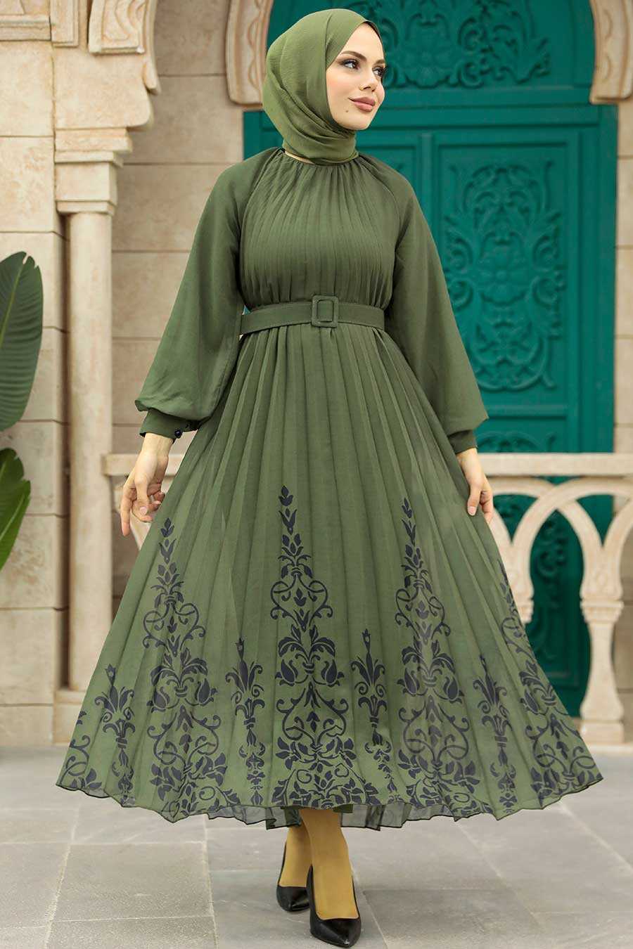 Neva Style - Khaki Hijab Dress 3817HK