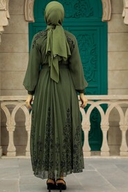 Neva Style - Khaki Hijab Dress 3817HK - Thumbnail