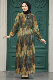Neva Style - Khaki Long Dress 76871HK - Thumbnail