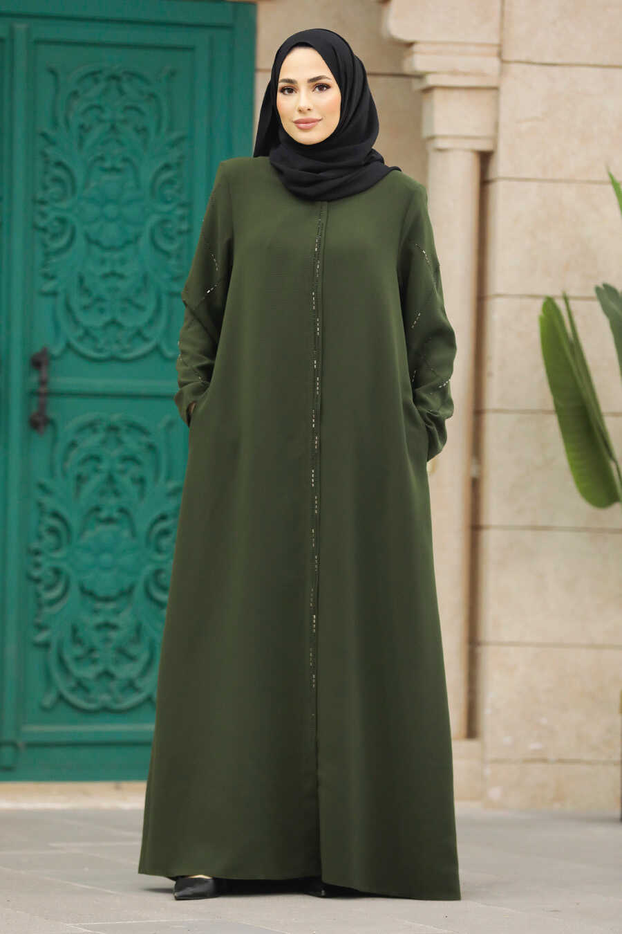 Neva Style - Khaki Plus Size Turkish Abaya 625HK