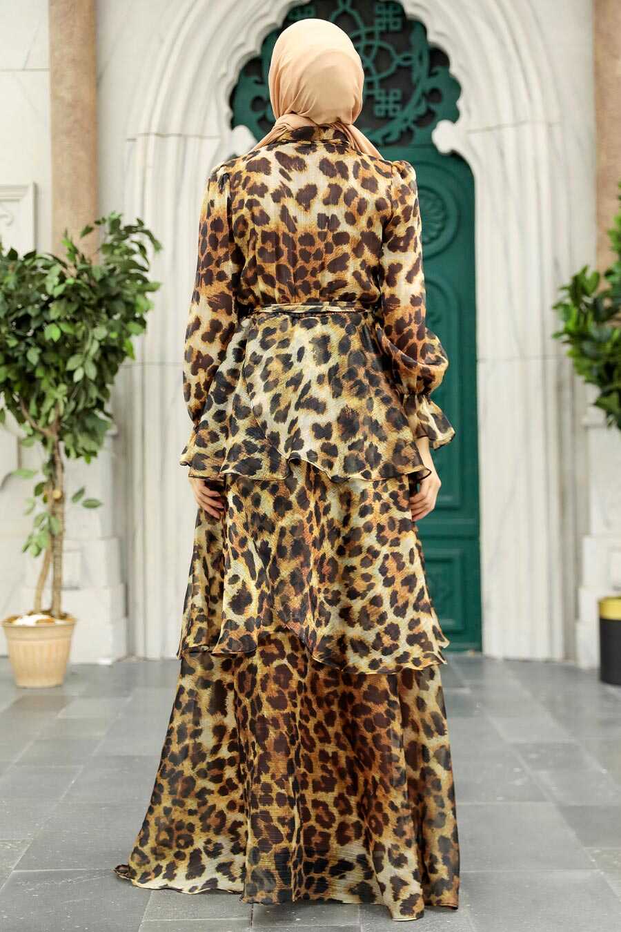 Neva Style - Light Leopard Hijab For Women Dress 3825ALP