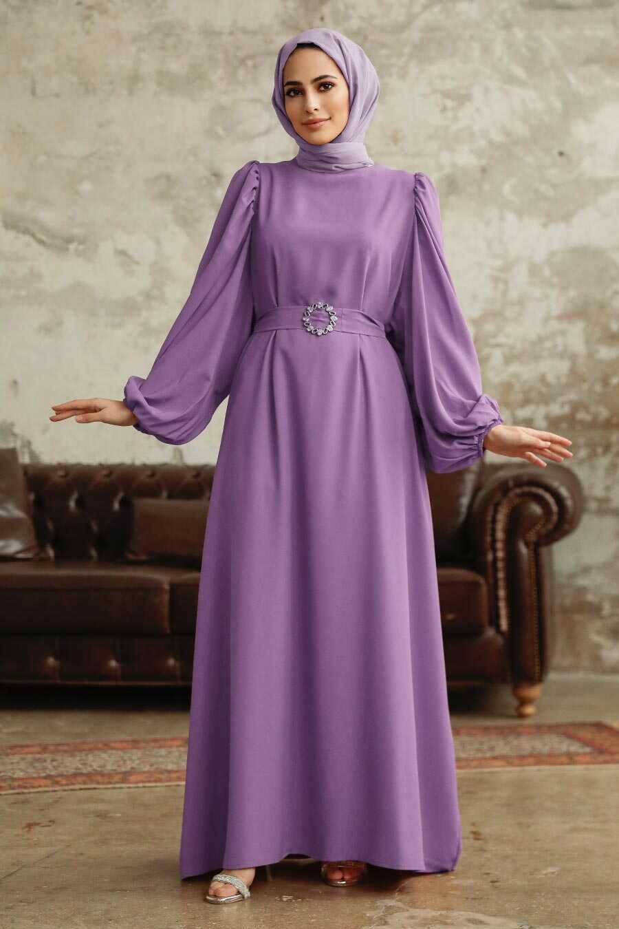 Neva Style - Lila Hijab Turkish Dress 5866LILA