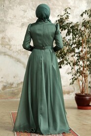 Neva Style - Long Almond Green Hijab Engagement Dress 3824CY - Thumbnail