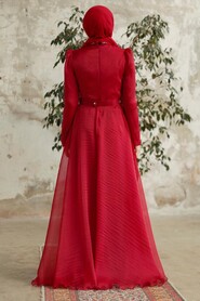 Neva Style - Long Claret Red Hijab Engagement Dress 3824BR - Thumbnail