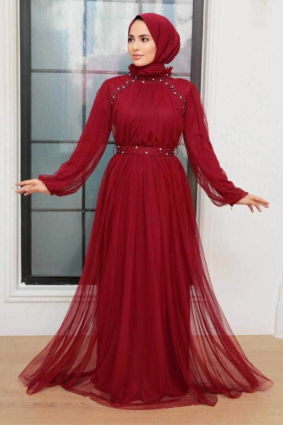 Neva Style - Long Claret Red Islamic Wedding Gown 22041BR