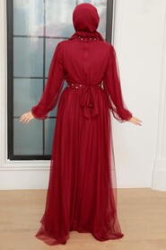 Neva Style - Long Claret Red Islamic Wedding Gown 22041BR - Thumbnail
