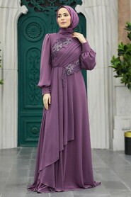 Neva Style - Long Dusty Rose Hijab Prom Dress 25838GK - Thumbnail