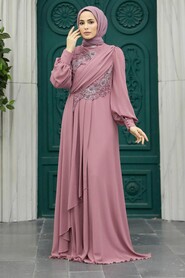 Neva Style - Long Powder Pink Hijab Prom Dress 25838PD - Thumbnail