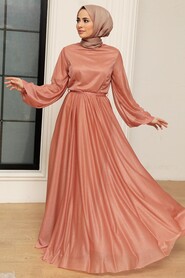 Neva Style - Long Salmon Pink Modest Wedding Dress 55410SMN - Thumbnail