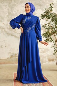 Neva Style - Long Sax Blue Hijab Prom Dress 25838SX - Thumbnail
