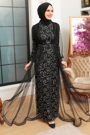 Neva Style - Long Silver Modest Bridesmaid Dress 56291GMS - Thumbnail