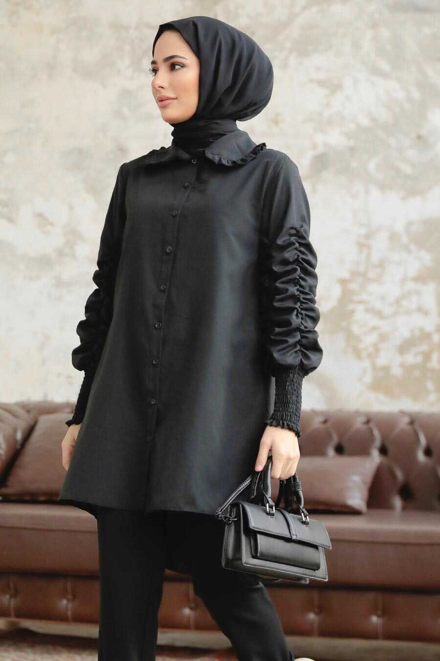 Neva Style - Long Sleeve Black Hijab Tunic 10661S