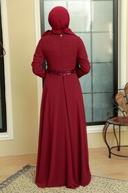 Neva Style - Long Sleeve Claret Red Muslim Bridal Dress 5793BR - Thumbnail