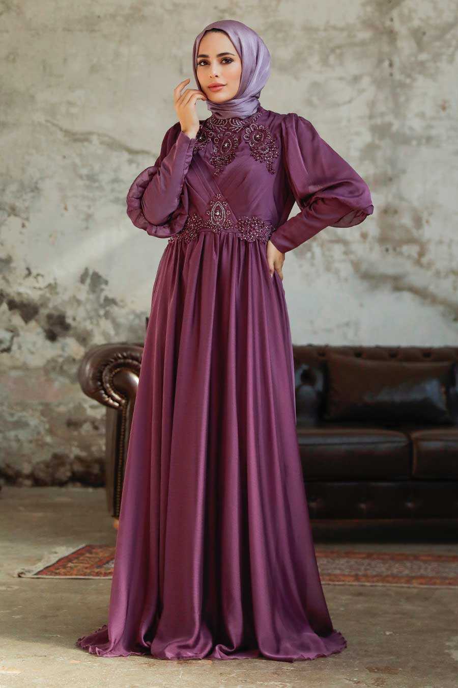 Neva Style - Long Sleeve Dusty Rose Muslim Evening Dress 25822GK