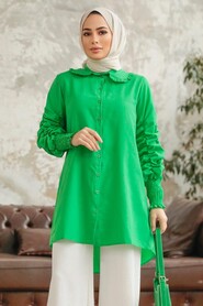 Neva Style - Long Sleeve Green Hijab Tunic 10661Y - Thumbnail