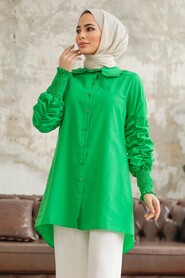 Neva Style - Long Sleeve Green Hijab Tunic 10661Y - Thumbnail