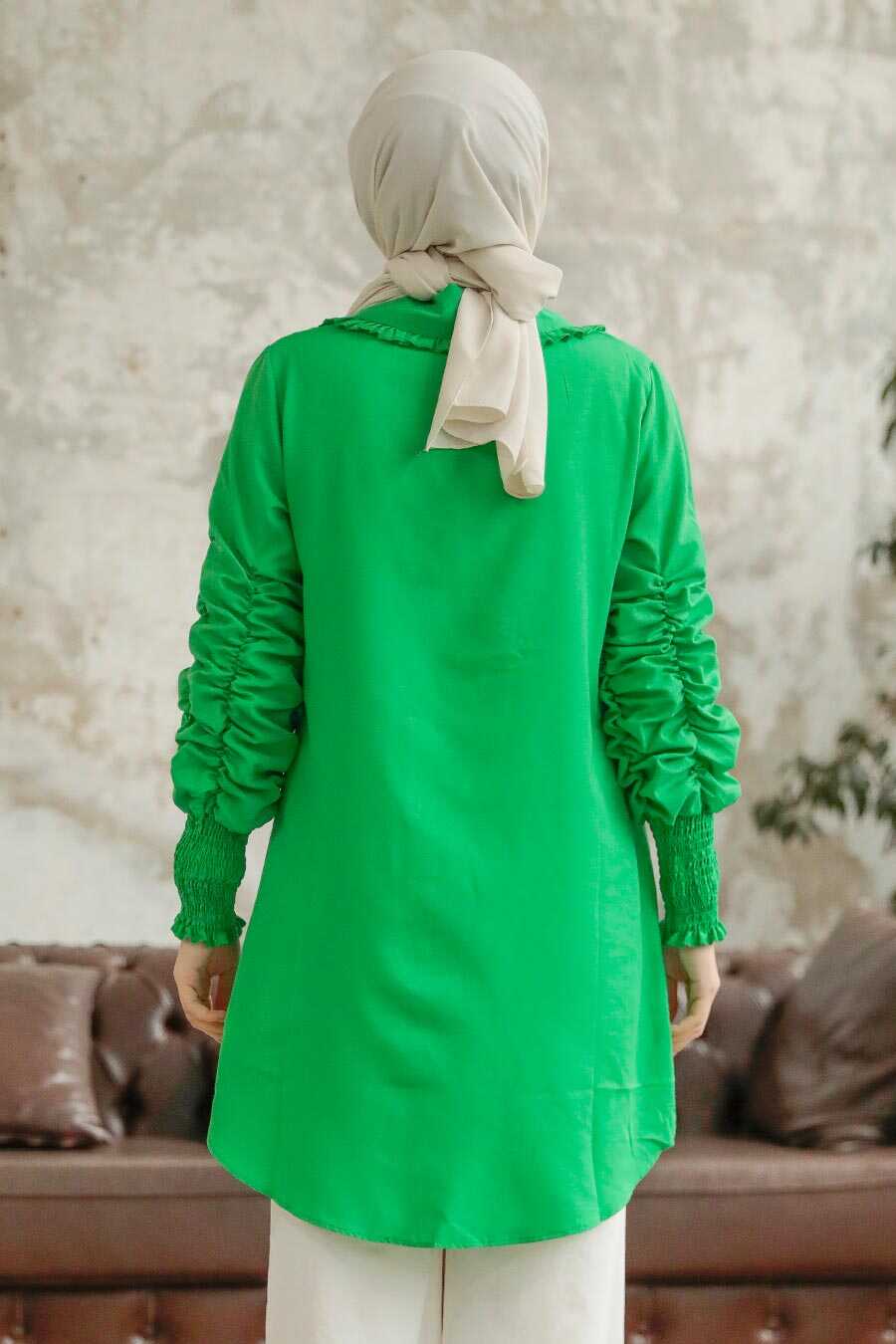 Neva Style - Long Sleeve Green Hijab Tunic 10661Y