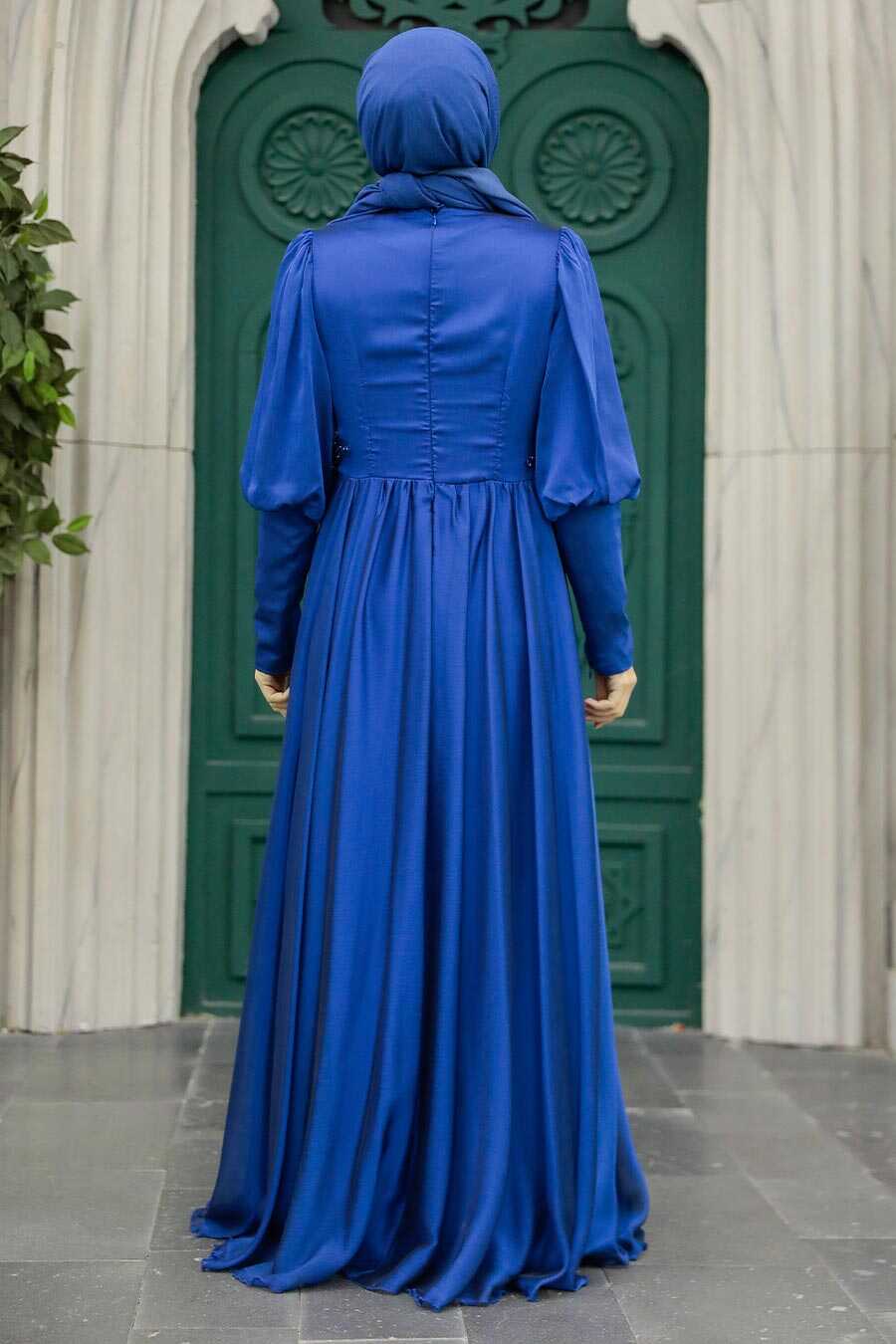 Neva Style - Long Sleeve Sax Blue Muslim Evening Dress 25822SX