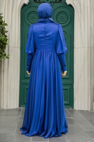 Neva Style - Long Sleeve Sax Blue Muslim Evening Dress 25822SX - Thumbnail